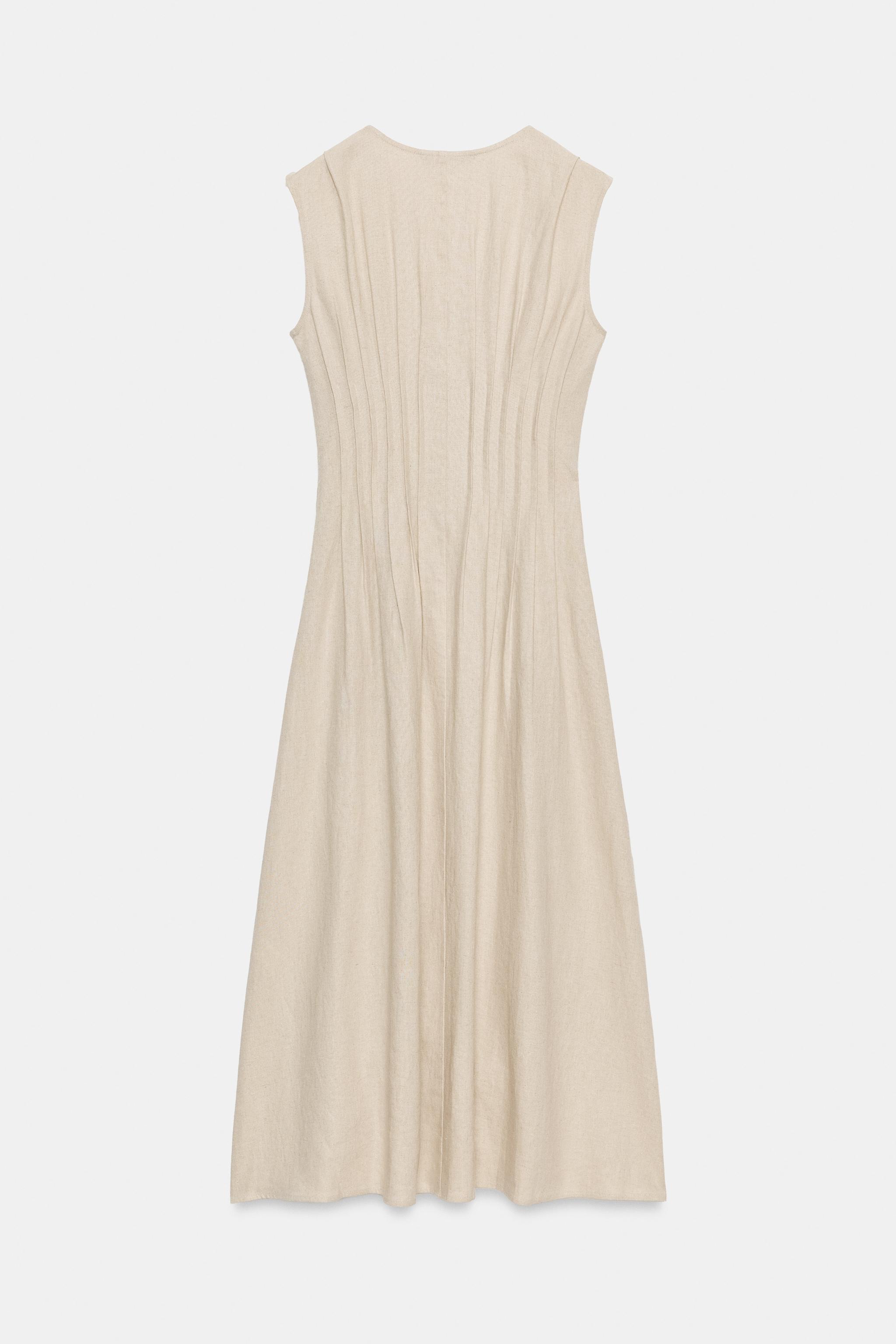 DRAWSTRING LINEN MIDI DRESS